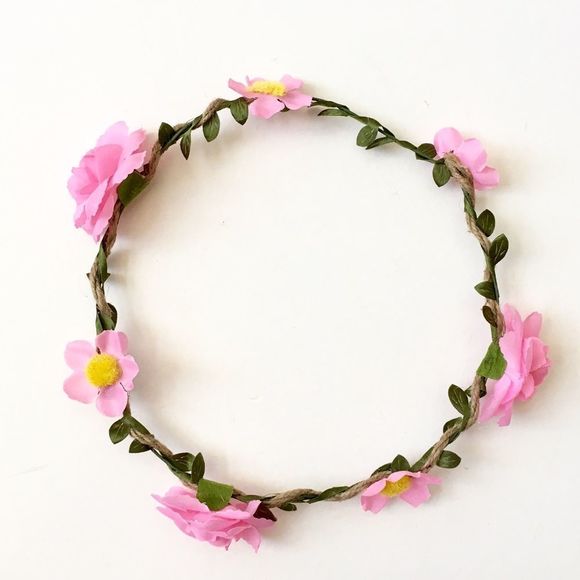 Floral Crown, Twine & Silk Floral on Twisted Wire - Picture 3 of 4